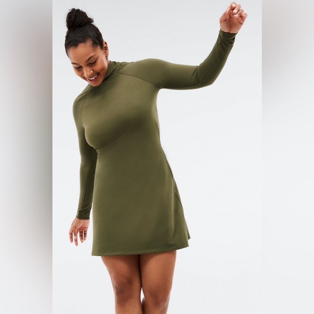 Fabletics Racquel Back Twist Dress Dark Moss Green XL DS2147939 Long Sleeve Mini